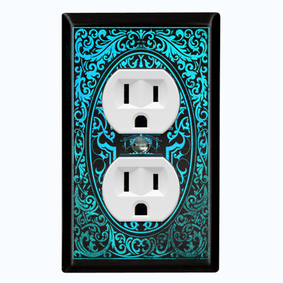 Metal Light Switch Plate Outlet Cover (Vintage Mature Original Whiskey Teal Frame Border Black - Single Toggle)
