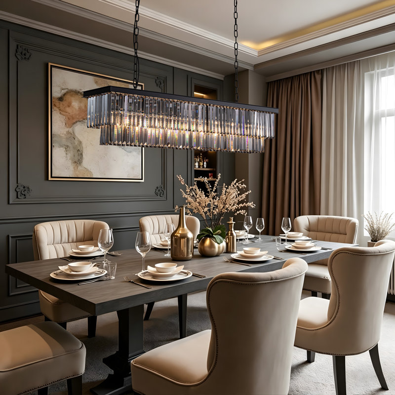 7-Lights Dimmable Tiered Rectangle Chandelier With Crystal Accents, 8