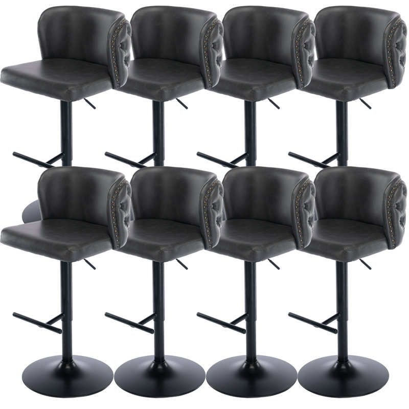 Ensemble de 8 tabourets de bar à hauteur cloutée Modern, Gris foncé / Noir