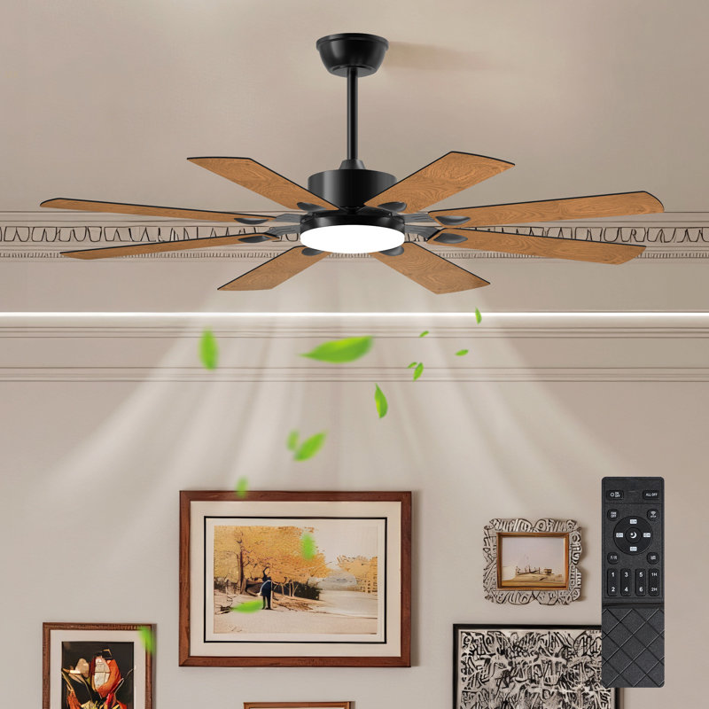 52 Inch Ceiling Fan With Lights And Remote Control, 8 Plywood Blades, 6-Speed Noiseless Reversible DC Motor, 3CCT, Windmill Ceiling Fan For Kitchen Bedroom Living Room, Black