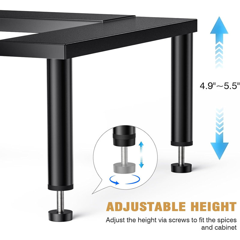 Expandable Black Metal 2-Tier Spice Rack Organizer