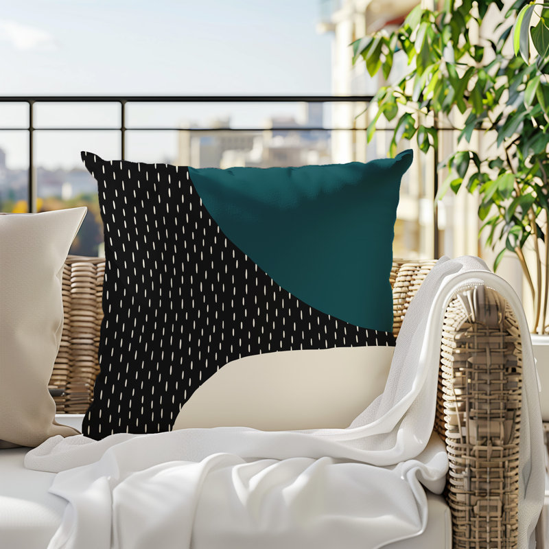Coussin carré intérieur / extérieur pia, H 17 po x l 17 po, Émeraude / noir / blanc cassé
