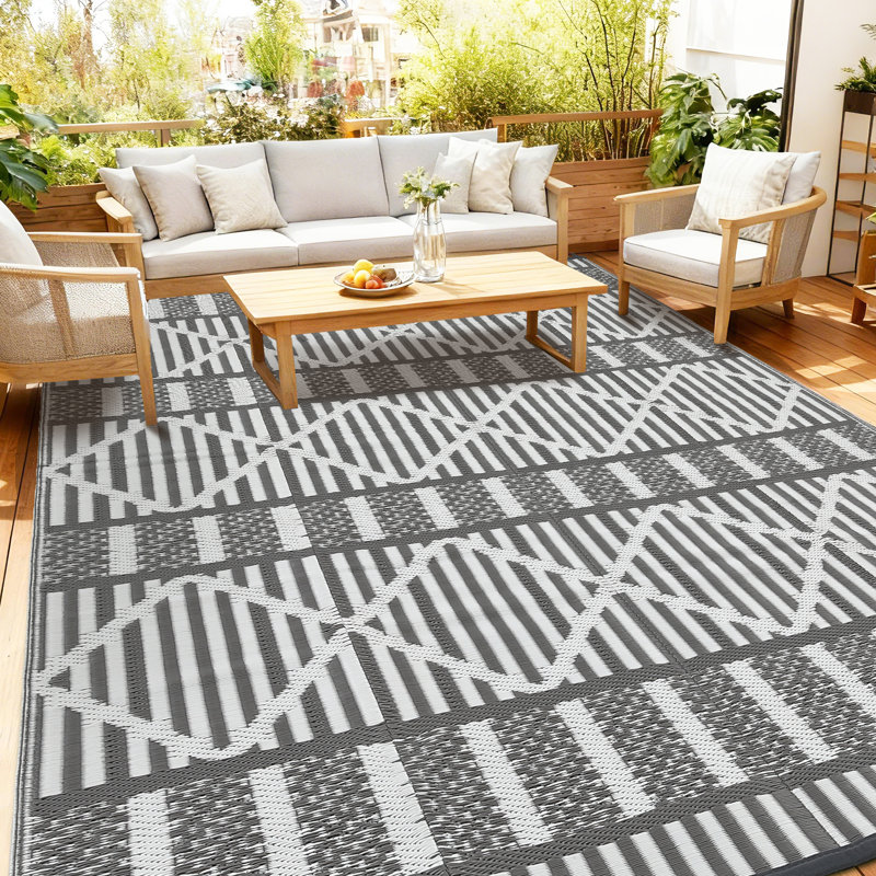 Boho Outdoor Rug Waterproof Reversible Plastic Straw Mat – Collapsible, Durable, Easy to Clean, for Patio, Deck, Balcony, Backyard, Porch, RV Camping