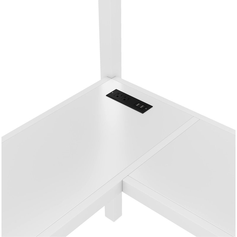 Metal Loft Bed with Desk & USB,LED lights, White, Twin XL