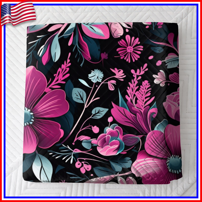 Couvre-lit matelassé à motif floral rose toutes tailles, Grand lit