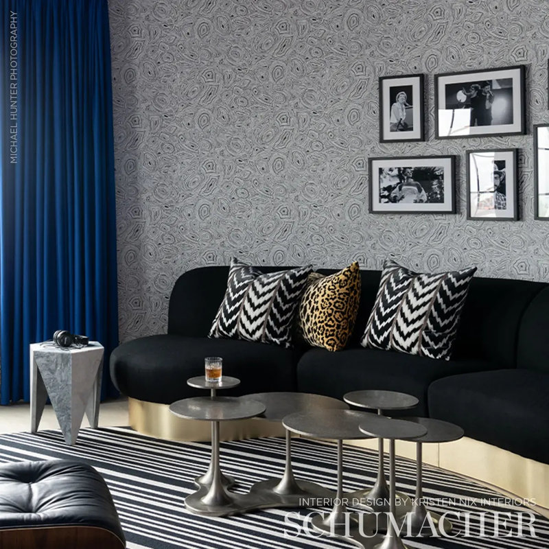 Schumacher x Timothy Corrigan Florentine Velvet Fabric, Black/Neutral