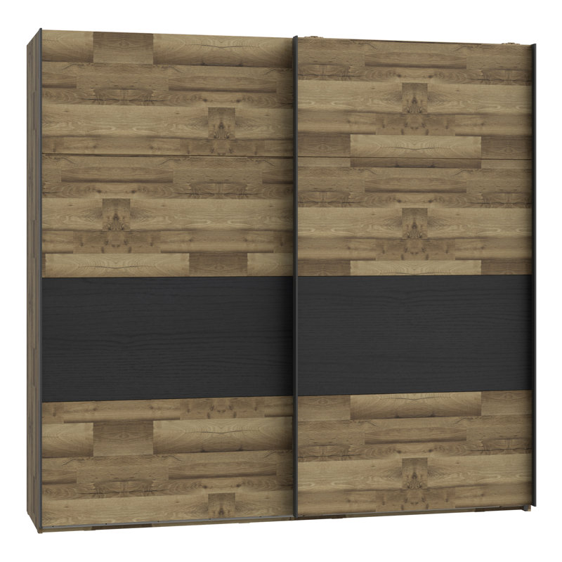 Huguley 2 Door Manufactured Wood Wardrobe, 210.5cm H x 220.1cm W x 61.2cm D, Brown/Black