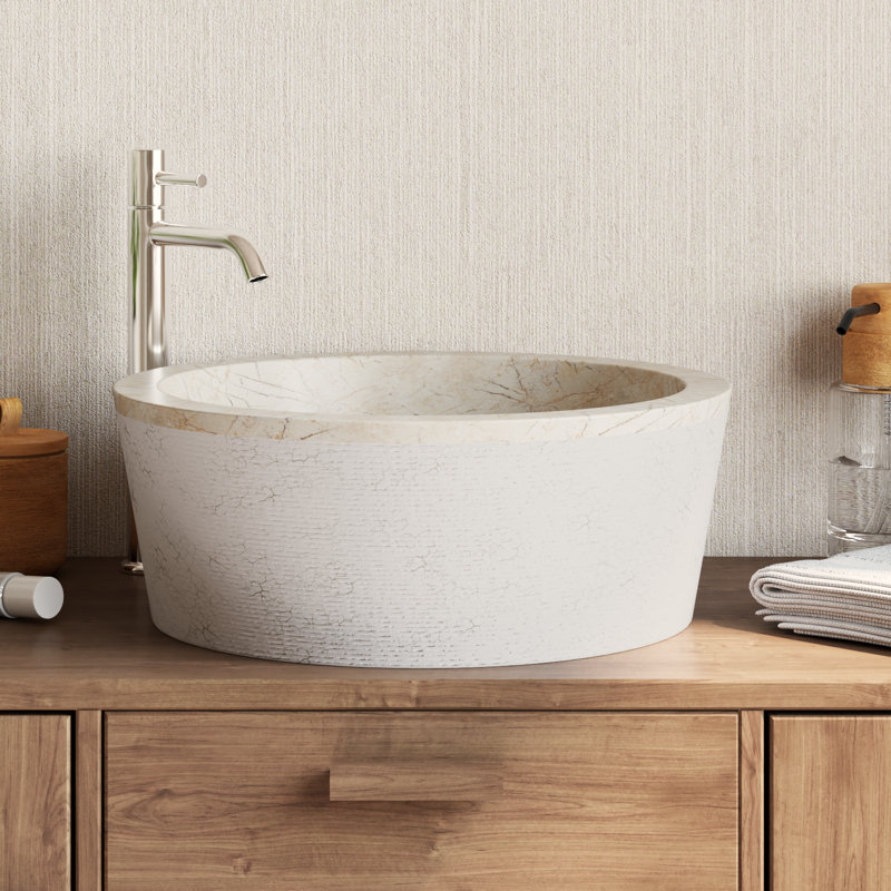 VidaXL 15.7'' Marble Circular Bathroom Sink, Cream