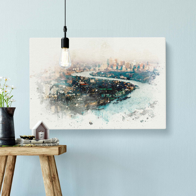 River Thames And London Skyline In Abstract - Wrapped Canvas, 50cm H x 76cm W x 3cm D