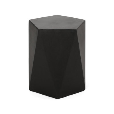 Contemporary Lightweight Concrete Outdoor Pentagon Table, Matte Black, 16X16x16, No Assembly Fashionable Black Shape,