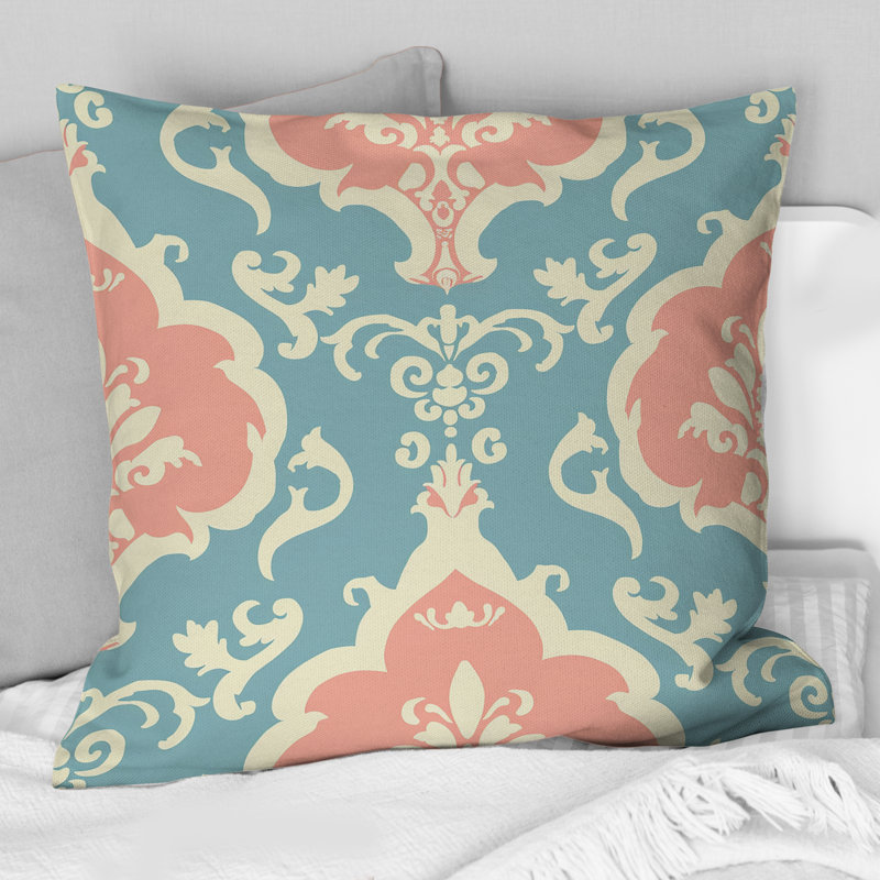 Imprimé damassé bleu pastel - Coussin Country, H 16 po x l 16 po, Carrée
