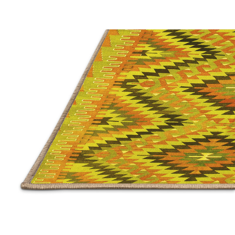 Tapis contemporain 842 jaune lavable à la machine, Rectangle 2 pi x 3 pi