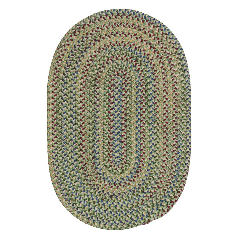 Tapis vert / bleu Dollman, Ovale 11 pi x 14 pi