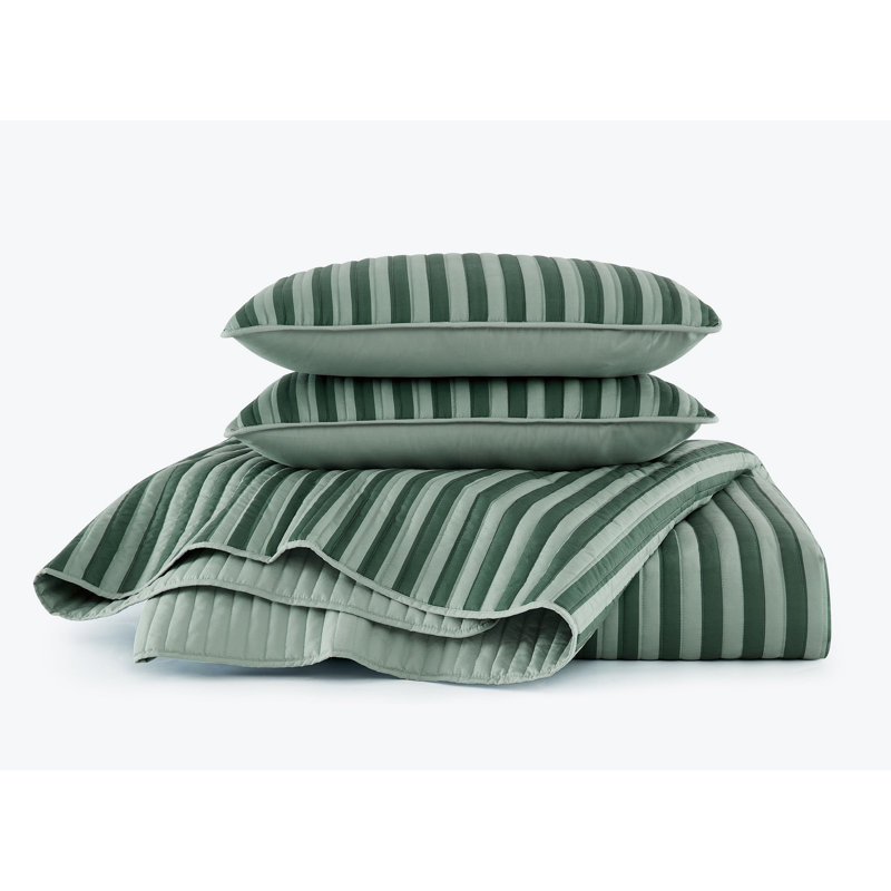 Truly Soft Weston Stripe Quilt Set, Queen Quilt + 2 Standard Shams, Green Striped