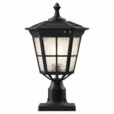 Lampadaire solaire d'extérieur 18 po en verre glacé noir Dusk-To-Dawn
