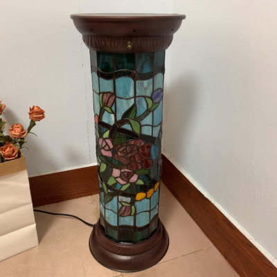 Tiffany Style Stained Glass Floor Lamp With Rose Flower Design, Handmade Pedestal Lamp For Home Decor