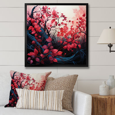 Feuilles botaniques rouges et noires minimalistes sur toile