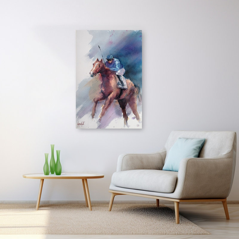 Cheval de course galopant, reproduction d'art contemporain cheval, 48" H x 32" W