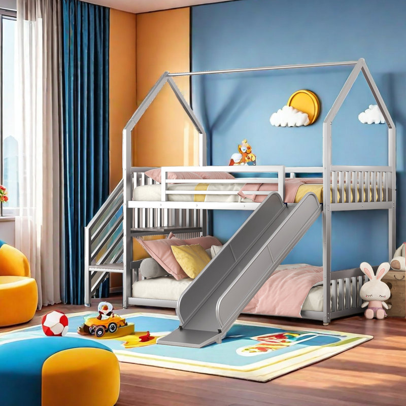 Lit superposé simple au-dessus d'un lit simple Ahjanae Kids, Argent