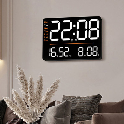 Led Digital Alarm Clock Large Display 10 Levels Adjustable Brightness with Temperature Time Date Display Wall-mounted Alarm Clock Bedside Clock for Home Office Bedroom