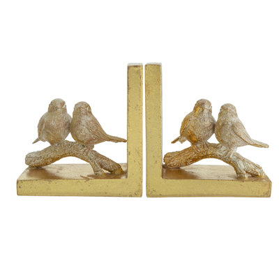 Decorative Duchess Gold Bird Bookends Set of 2, Polyresin Farmhouse Decor