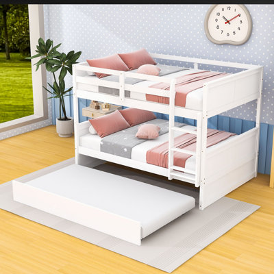Lit superposé double en bois polyvalent avec lit gigogne simple et garde-corps de sécurité