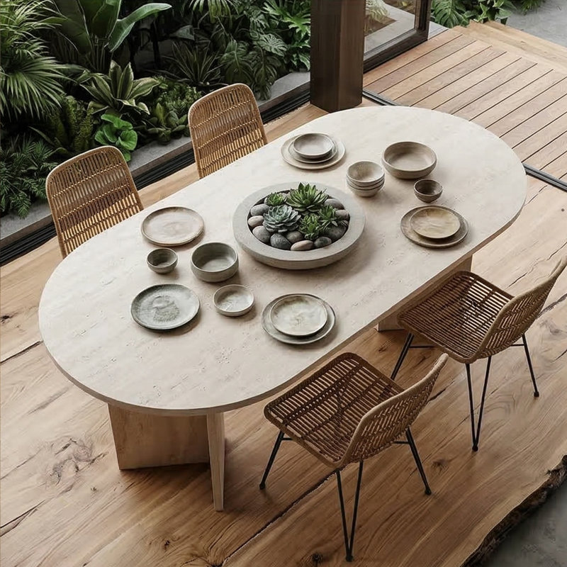 Aveline 71" Oval Multipurpose Dining And Conference Table, Travertine
