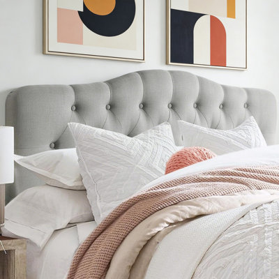 Tufted Upholstered Headboard, Solid Wood Head Board with Wood Legs, Adjustable Height Bed headboard from 34” to 43” Fabric Headboard in Modern Button by Lark Manor