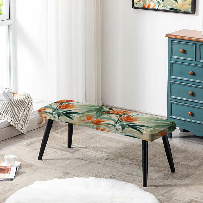 Motif tropical de mirage vert et orange - banc rembourré noir Tropical