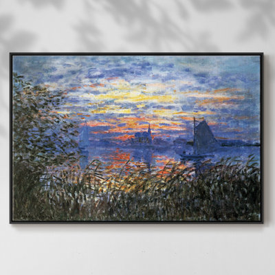 «Sunset on the seine», reproduction d'art encadrée sur toile par Claude Monet