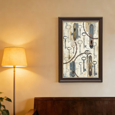 Art mural antique sur toile encadré doré pour le salon, la chambre à coucher, le bureau ou le vestibule - Décoration murale décorative avec clés rétro