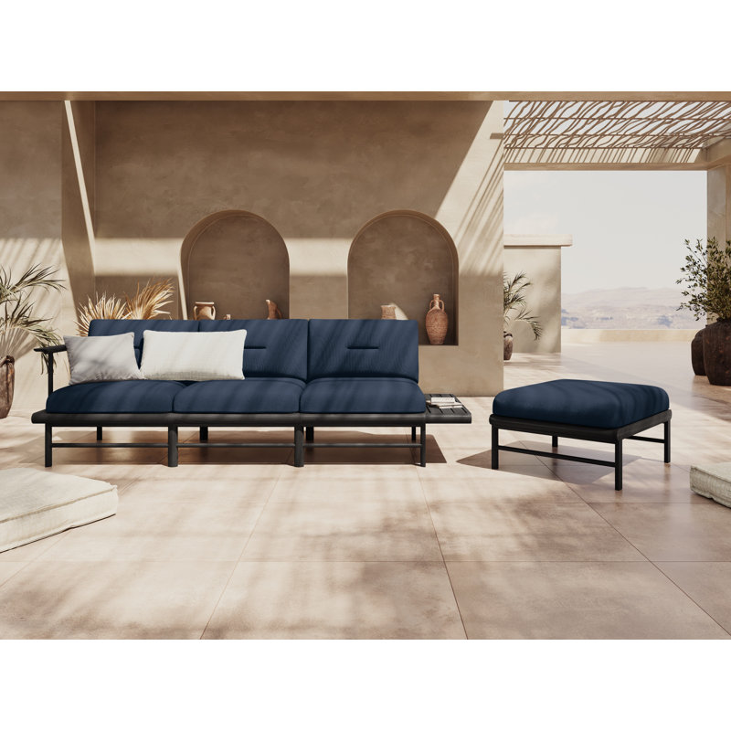 245cm Wide Metal Patio Sofa with Cushions, Dark Blue