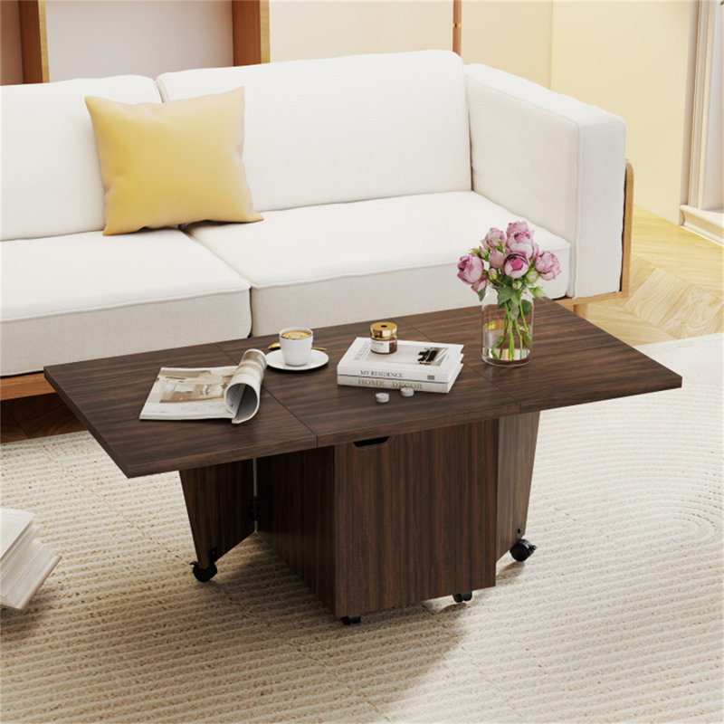 Table basse pliable 48 pouces - 48 x 24 x 18 pouces - Bois manufacturé - 1 pièce - Table basse - Noyer - Extensible avec armoire de rangement