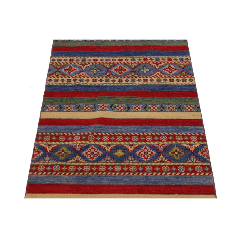 Tapis de couloir rayé en laine noué à la main 2 pi 9 po x 10 pi 1 po Cartley