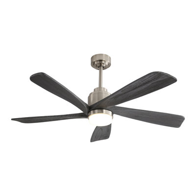 52 Inch Modern Ceiling Fan with Dimmable LED Light, 5 Solid Wood Blades, Remote Control & Smart APP Control, Reversible DC Motor - Nickel