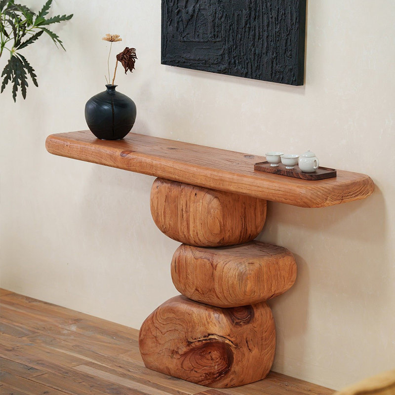 Console de style moderne en bois massif., H 31,5 po x l 59 po x P 13,7 po, Brun