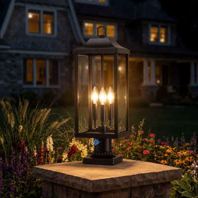 23.75" 3- Light Design Dusk To Dawn Outdoor Post  Light with Pier Mount Base, Versatile Design