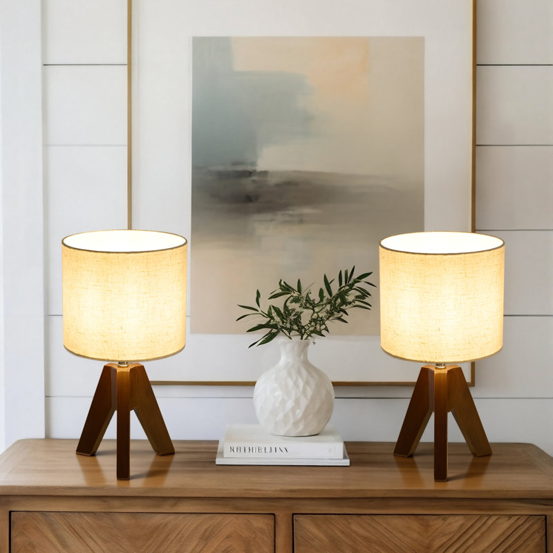 Ensemble de 2 lampes de table trépied au design moderne, Noyer