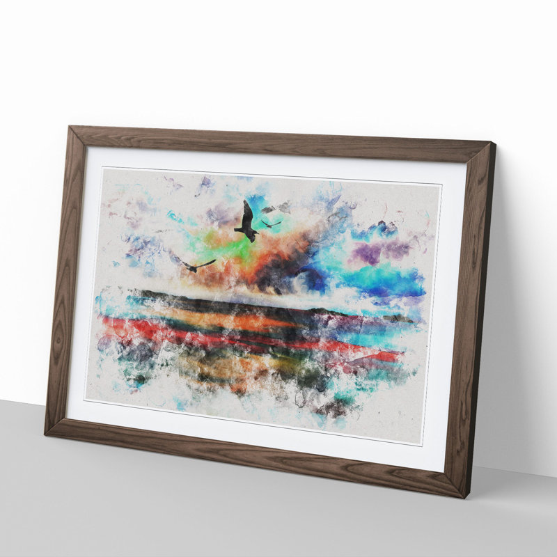 Birds over a Colourful Ocean - Picture Frame Graphic Art, Walnut, 36cm H x 48cm W x 2cm D