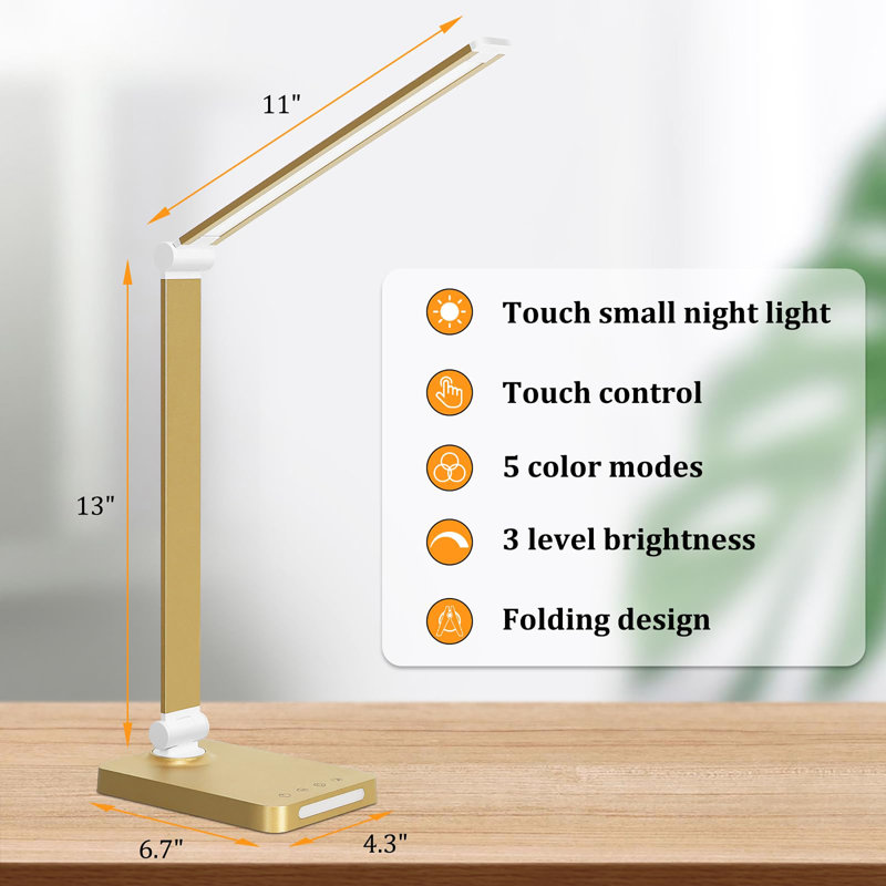 LED Desk Lamp with USB Ports,Touch Desk Lamps for Home Office with 5 Color Modes,3 Brightness Desk Light with Small Night Light,Reading Lamp Table Lamp for Bedroom Bedside Study(with adapter)