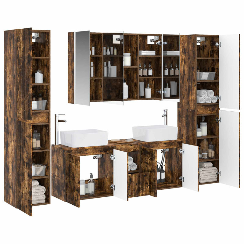 Vanity & Mirror Set, Dark Wood