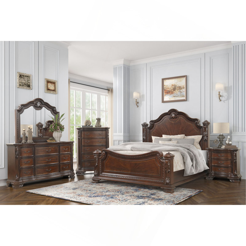 Commode 9 tiroirs de style traditionnel avec poignées en métal en noyer foncé
