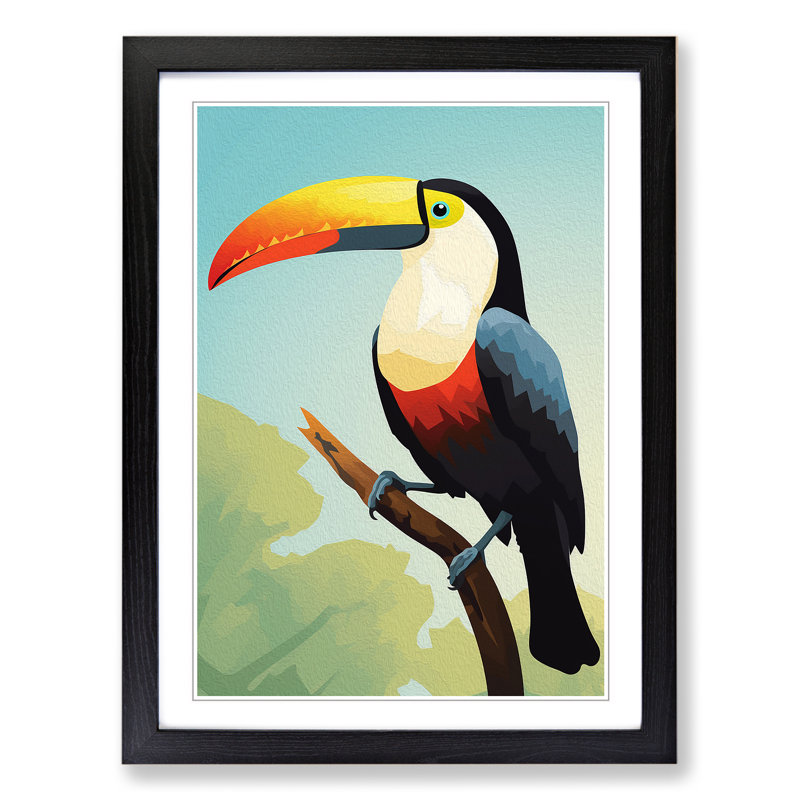 Toucan Minimalism - Single Picture Frame Print on Wood, 64cm H x 46cm W x 2cm D, Black