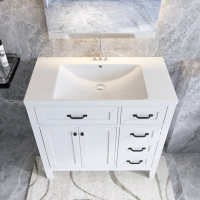 35.98 " W Freestanding Standard Free Standing 1 Single Vanity Bathroom Vanity With Ceramic Top