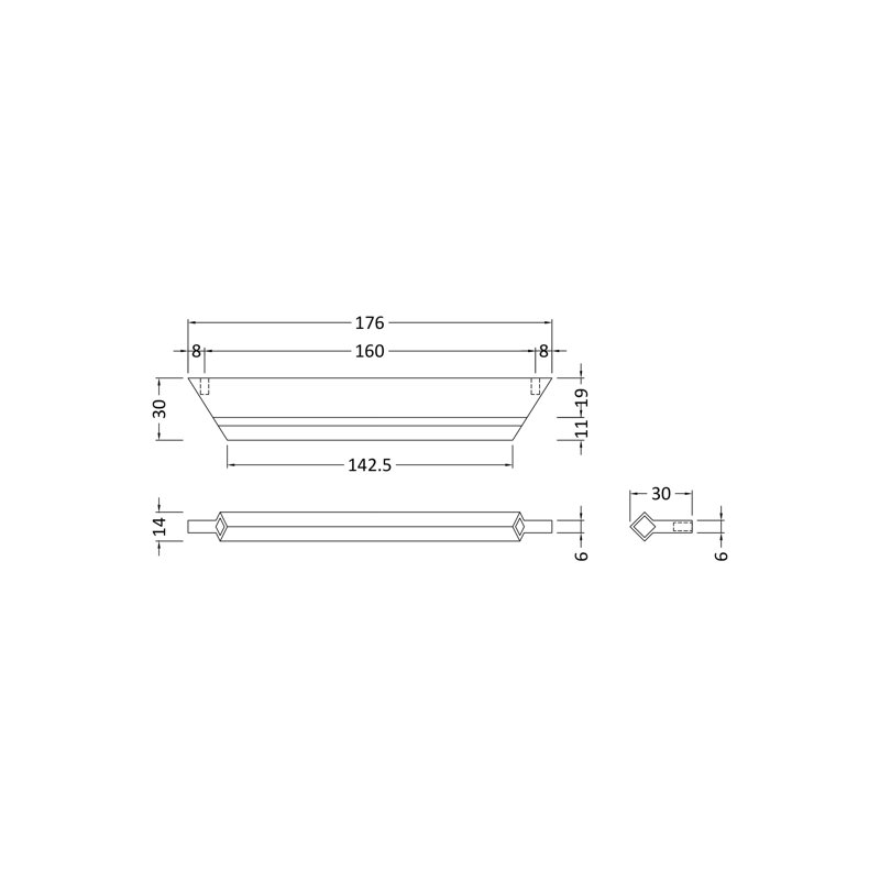 Profile 16cm Centre Bar Handle, Chrome
