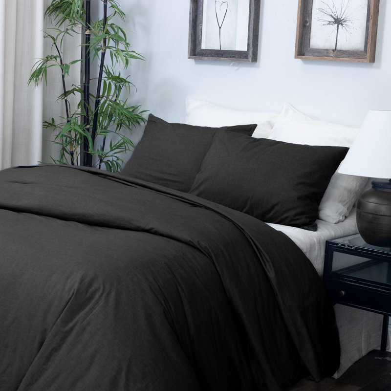 Housse de couette SENSA, CHAMBRAY, ensemble, Housse de couette très grand et 2 taies, Noir