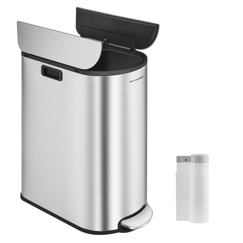 Poubelle à ouverture double 13 gallons en acier inoxydable, Argent métallique