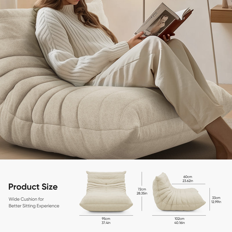 Armless Bean Bag Chair, Memory Foam Couch & Lounger, Fireside Sofa, Bean Bag Floor Chair Compression, White Teddy