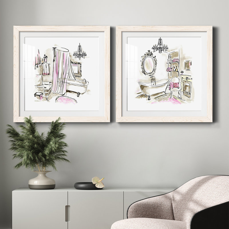 «Pink Opulence I», ensemble de 2 cadres photo, H 27,5 po x l 55 po x P 1,5 po, Cadre blanc