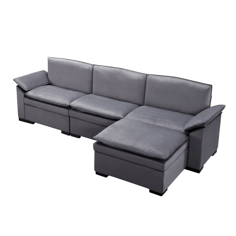 Canapé 4 pièces en velours combiné en L 117,7 po, Noir